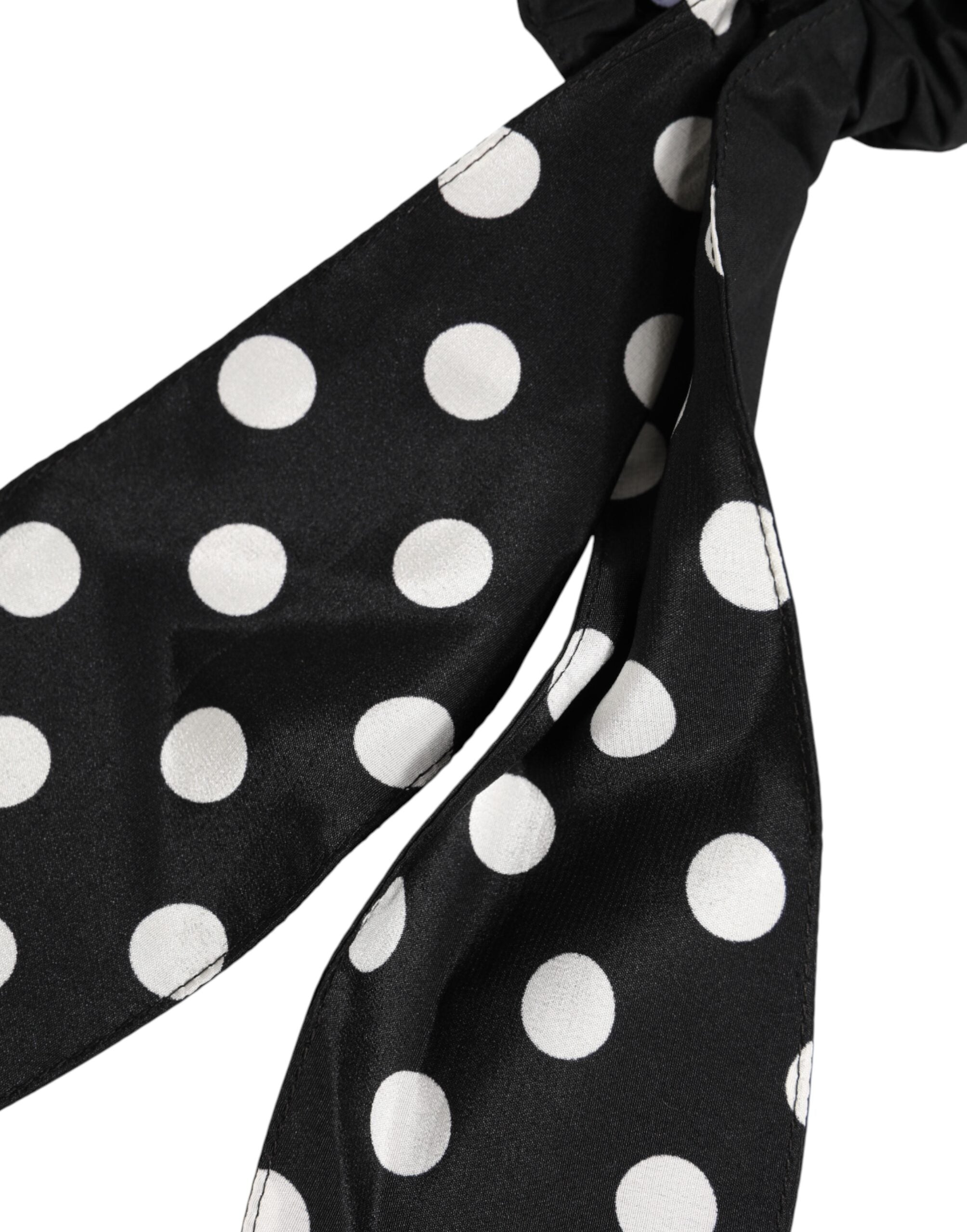 Dolce & Gabbana Black Cotton Polka Dot Scarf Tie Accessory Hair Women's Scrunchie