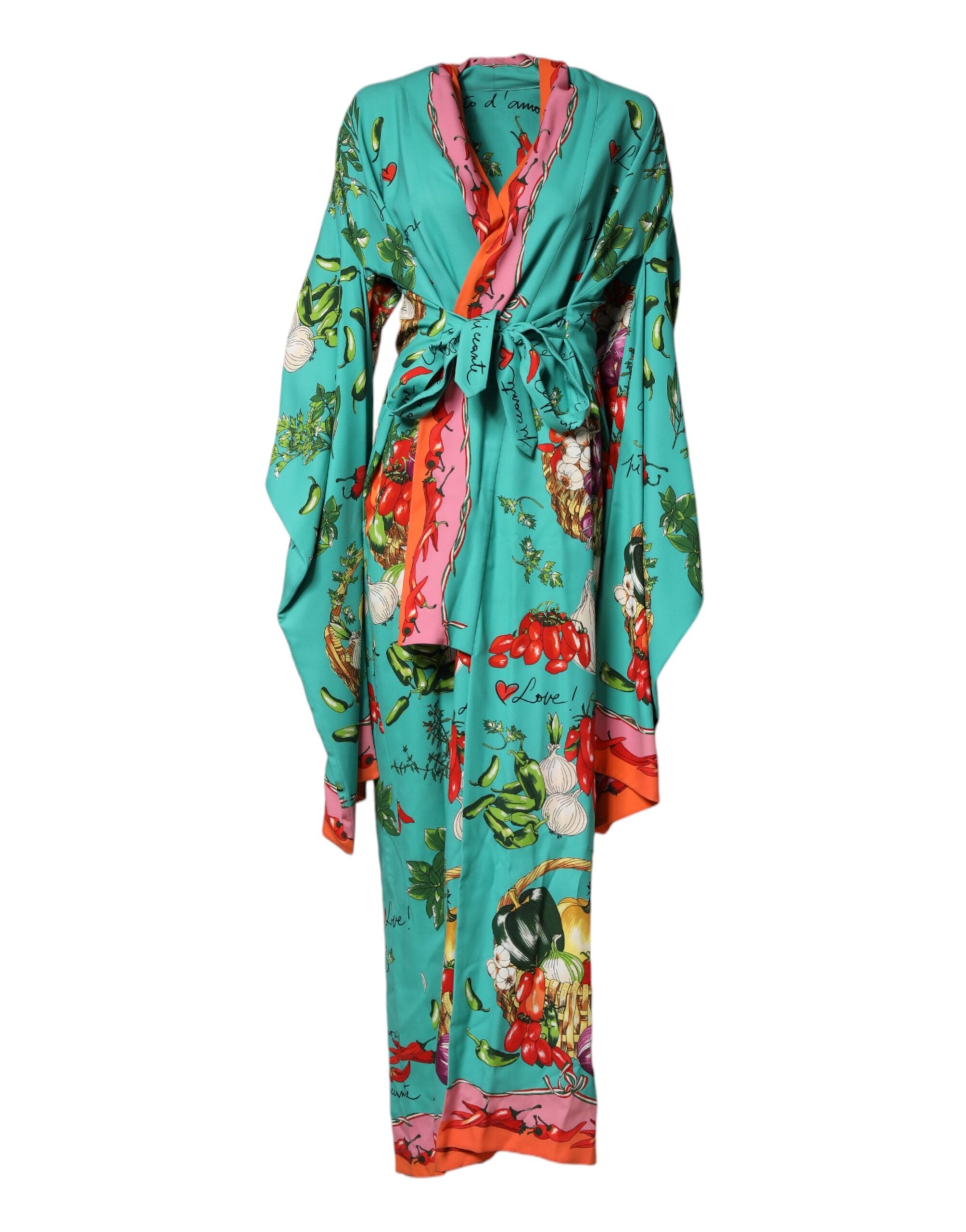 Dolce & Gabbana Green Printed Long Sleeve Wrap Coat Women's Dress (Pre-Owned)