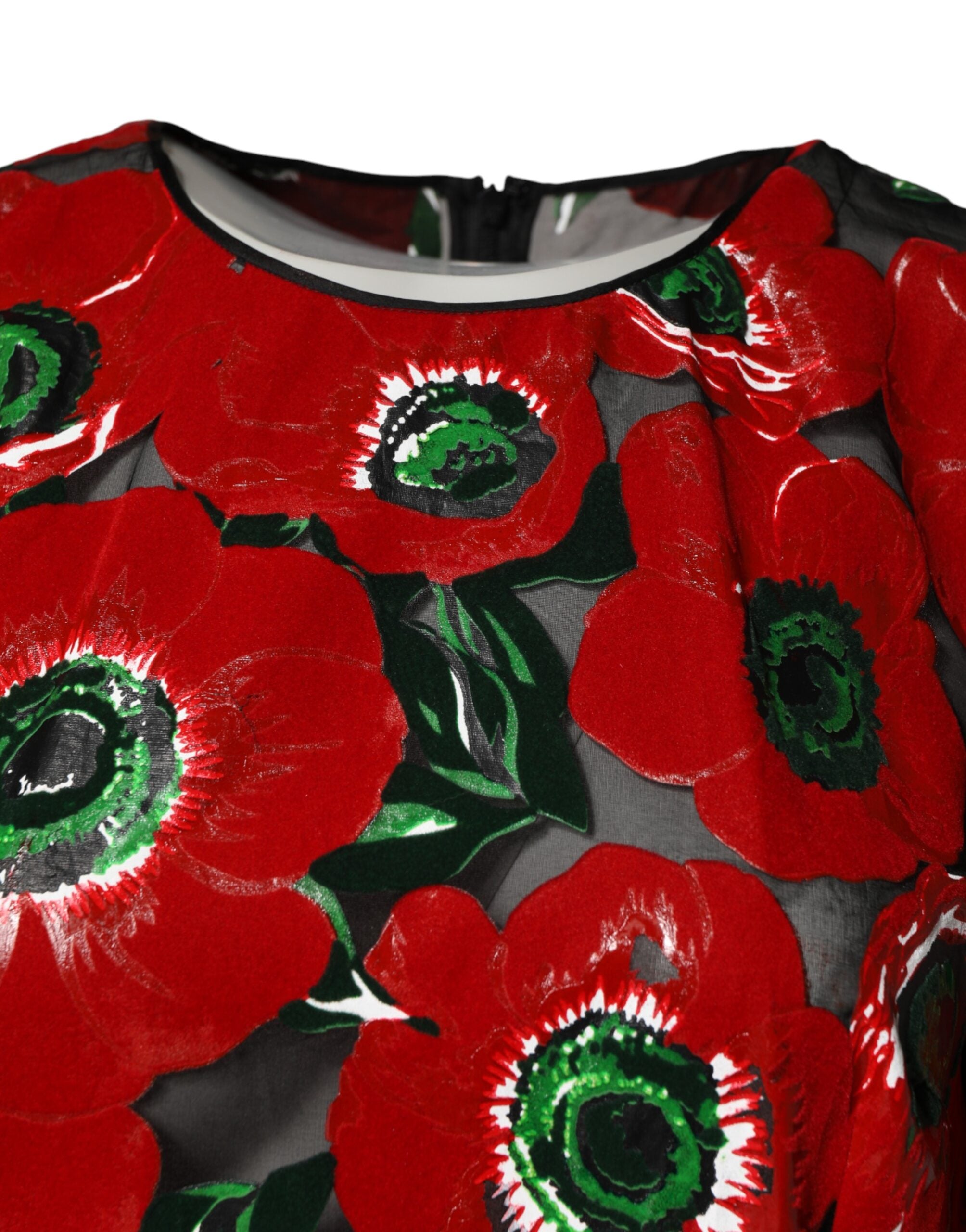 Dolce & Gabbana Red Floral Print Nylon A-line Midi Women's Dress (Pre-Owned)