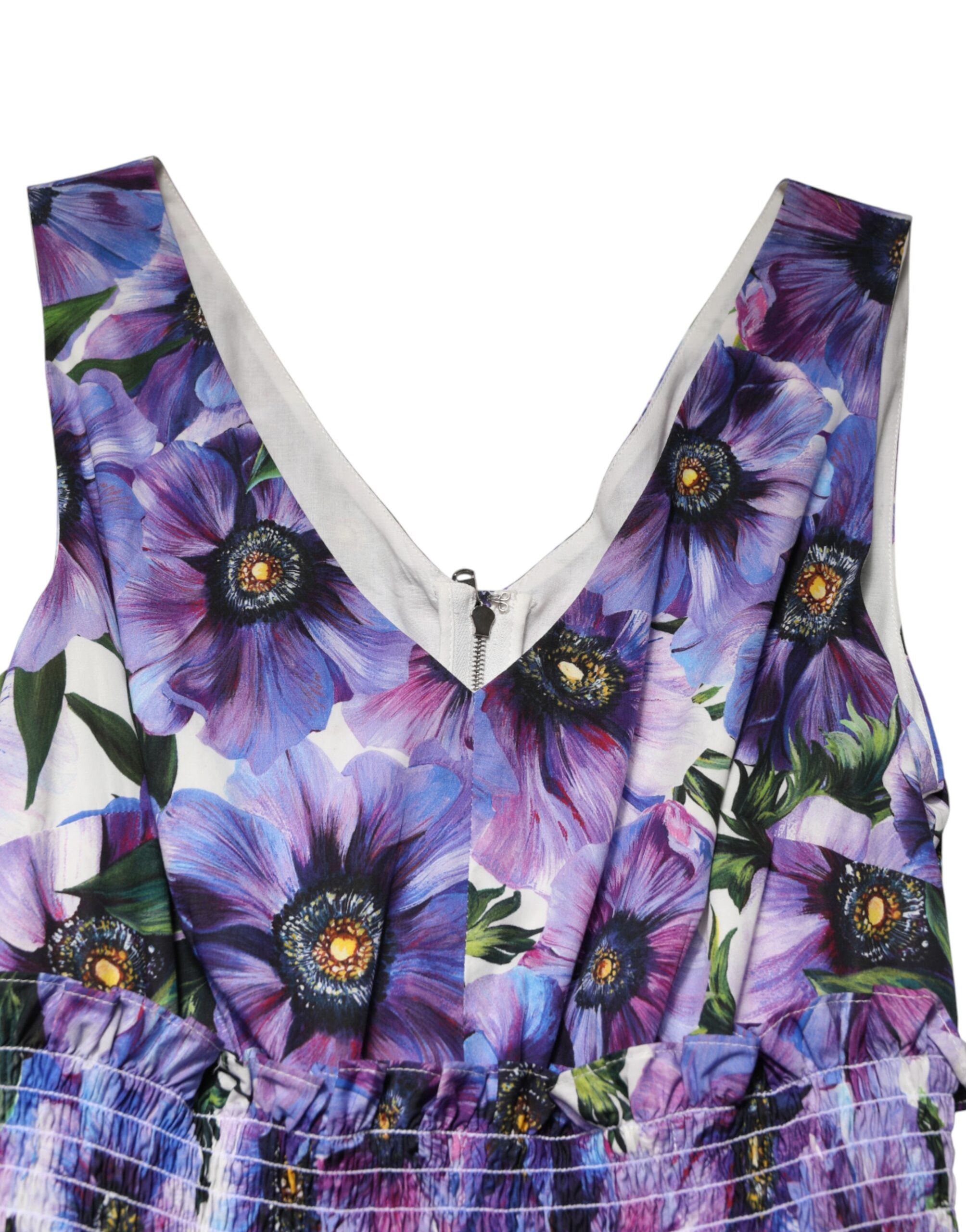 Dolce & Gabbana Purple Anemone Print Pleated Midi Women's Dress
