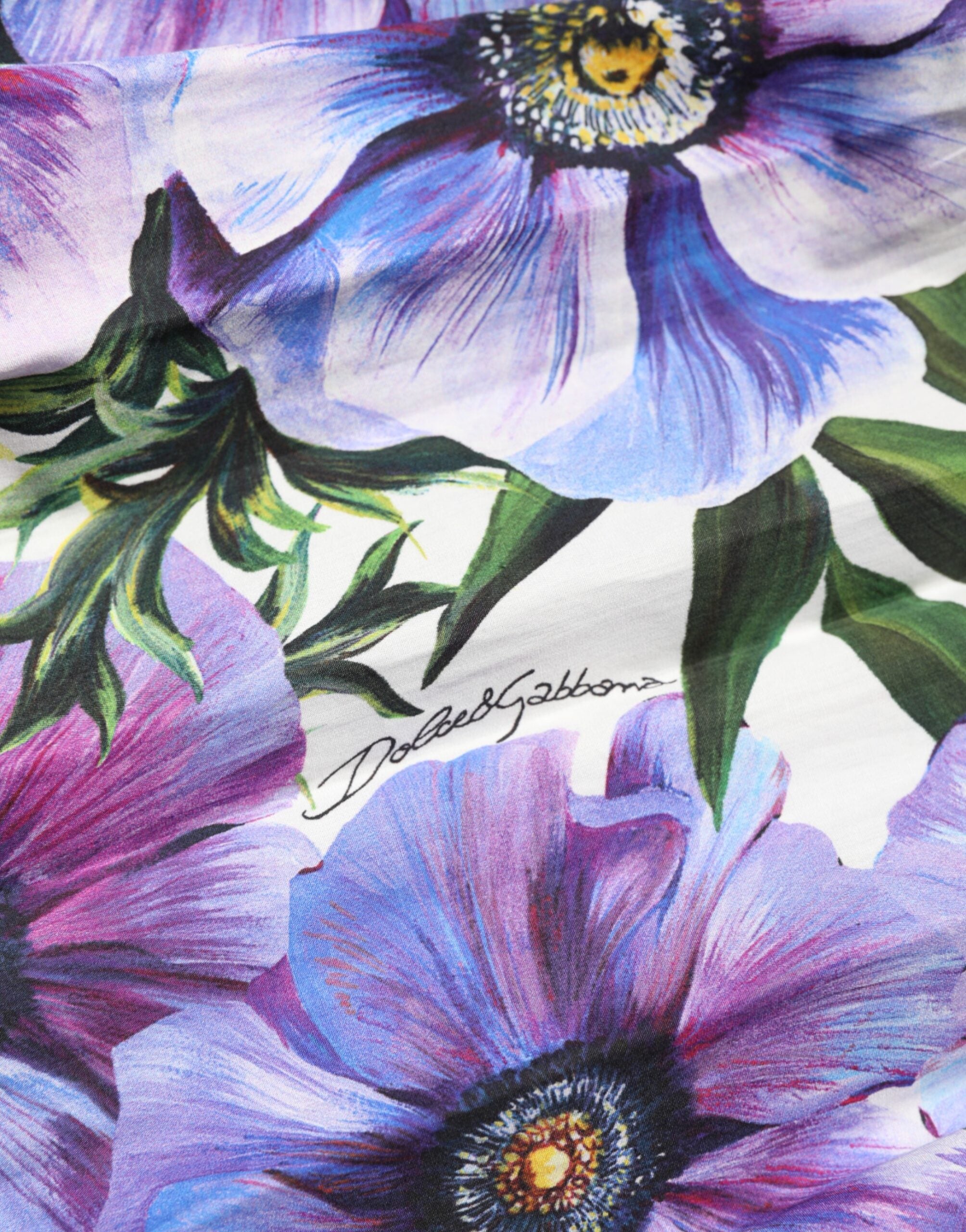 Dolce & Gabbana Purple Anemone Print Pleated Midi Women's Dress