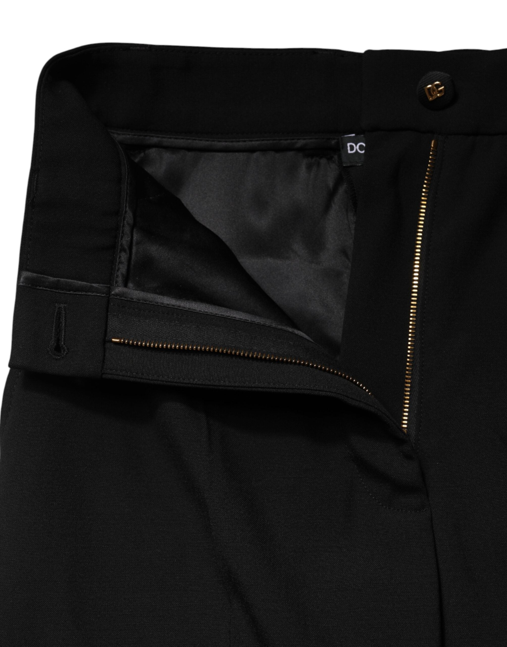Dolce & Gabbana Black Wool Blend Straight High Waist Women's Pants (Pre-Owned)