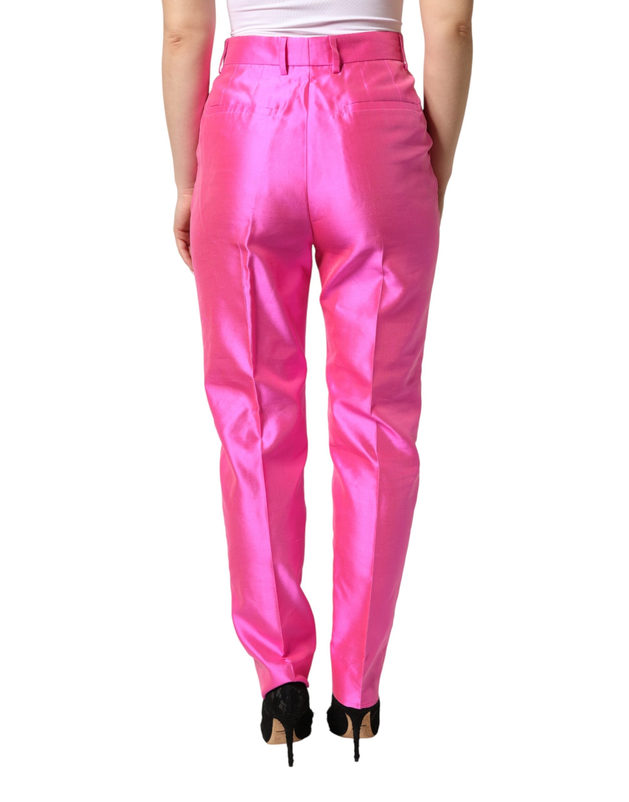 Dolce & Gabbana Pink Silk High Waist Dress Trousers Women's Pants (Pre-Owned)
