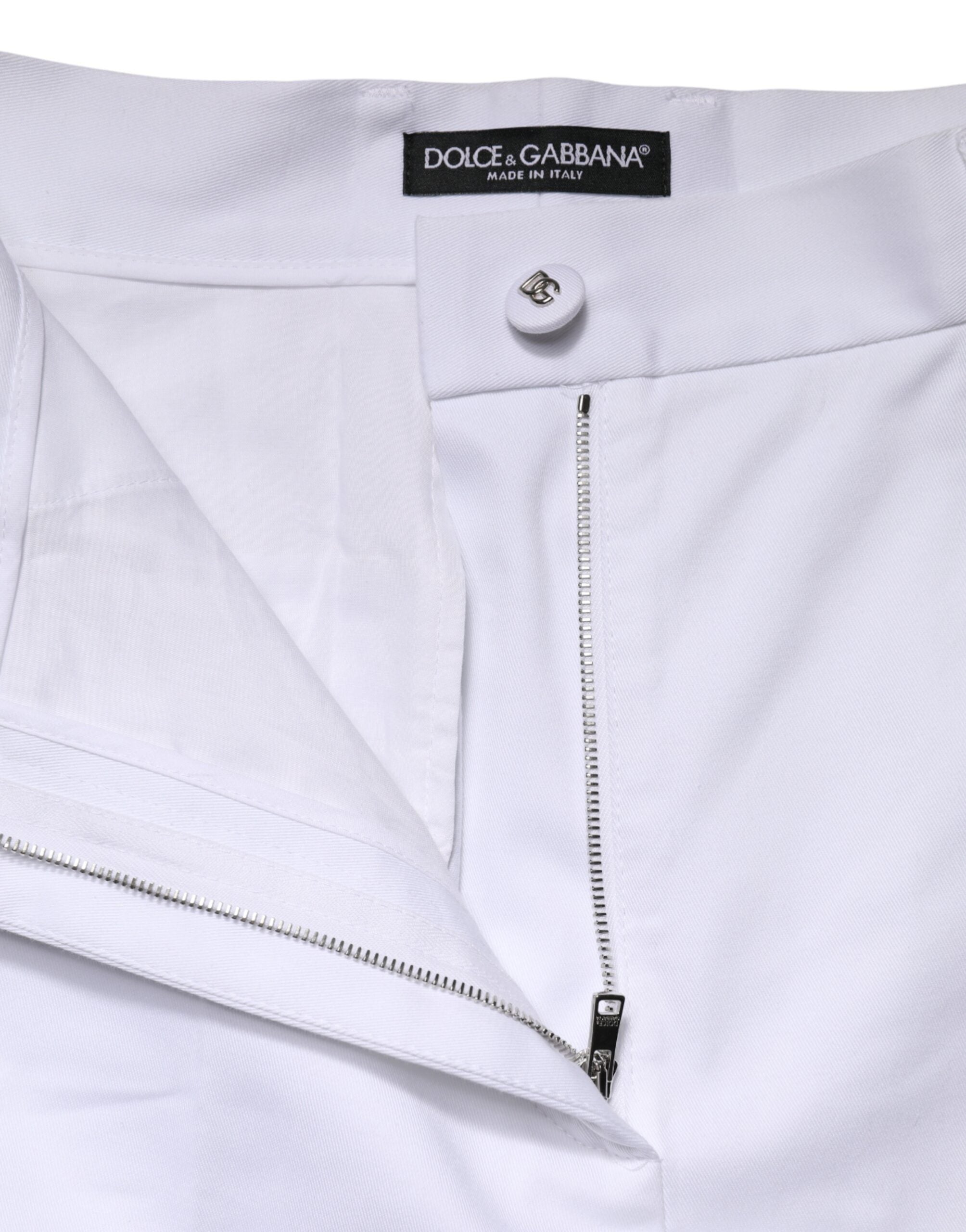 Dolce & Gabbana White Cotton High Waist WideLeg Cropped Women's Pants