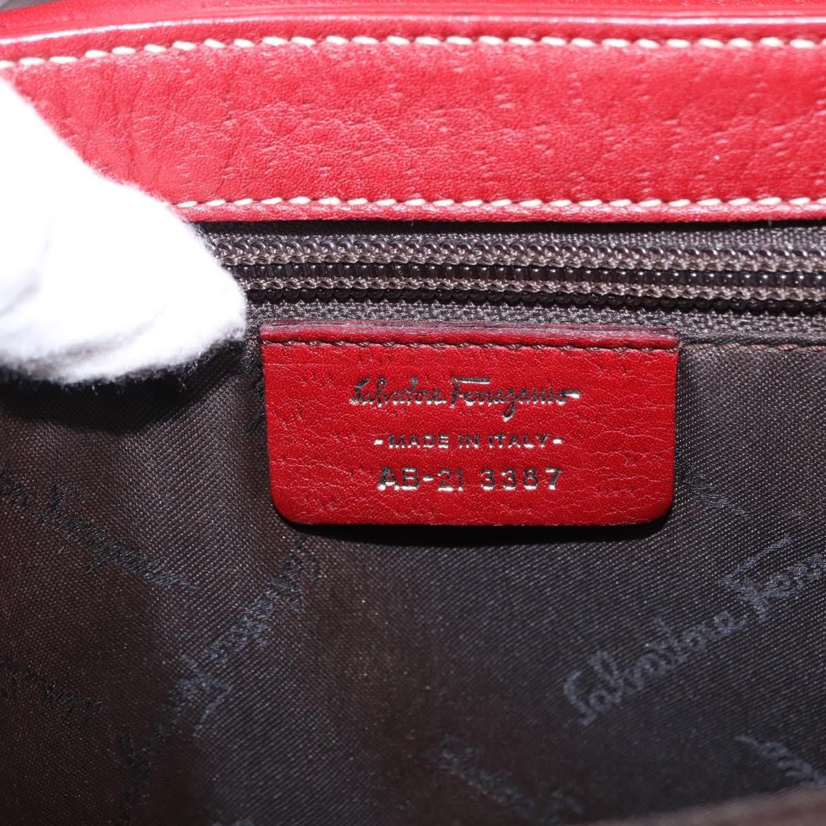 Salvatore Ferragamo Gancini Top Handle Leather Red Leather Handbag (Pre-Owned)