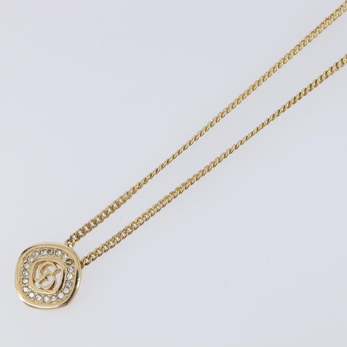 Christian Dior Cd Cube Charms Pendant Metal With Crystals Gold Metal Necklace Jewelry (Pre-Owned)