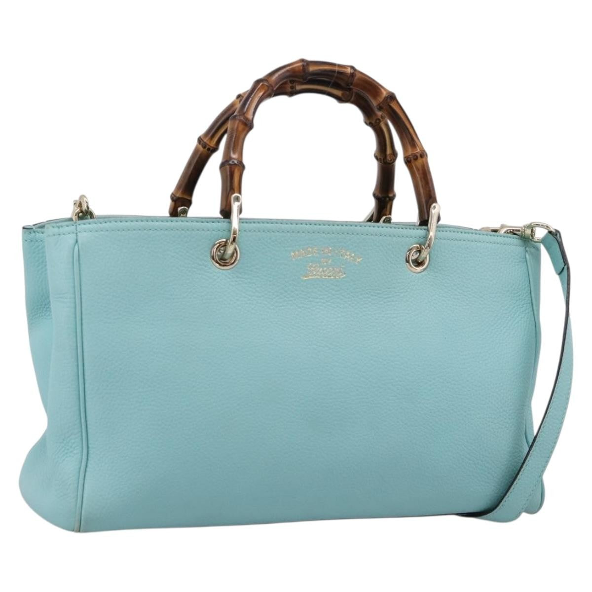 Gucci Bamboo Shopper Leather Blue Leather Tote Bag Bag (Pre-Owned)
