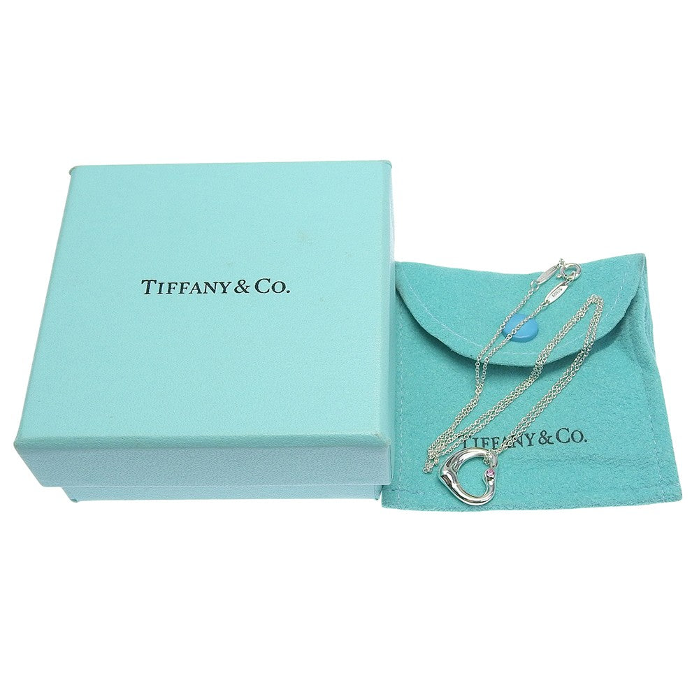Tiffany & Co. Elsa Peretti Open Heart Pendant Sterling Silver With Pink Sapphire Silver Silver Necklace Jewelry (Pre-Owned)