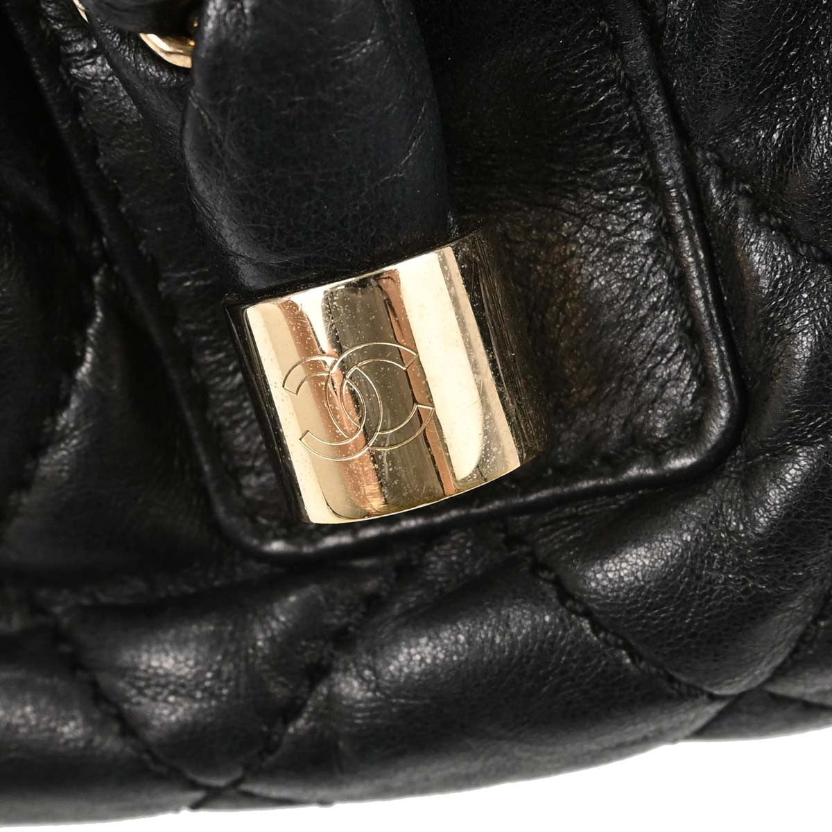 Chanel Lady Braid Bowler Quilted Distressed Calfskin Black Leather Handbag (Pre-Owned)