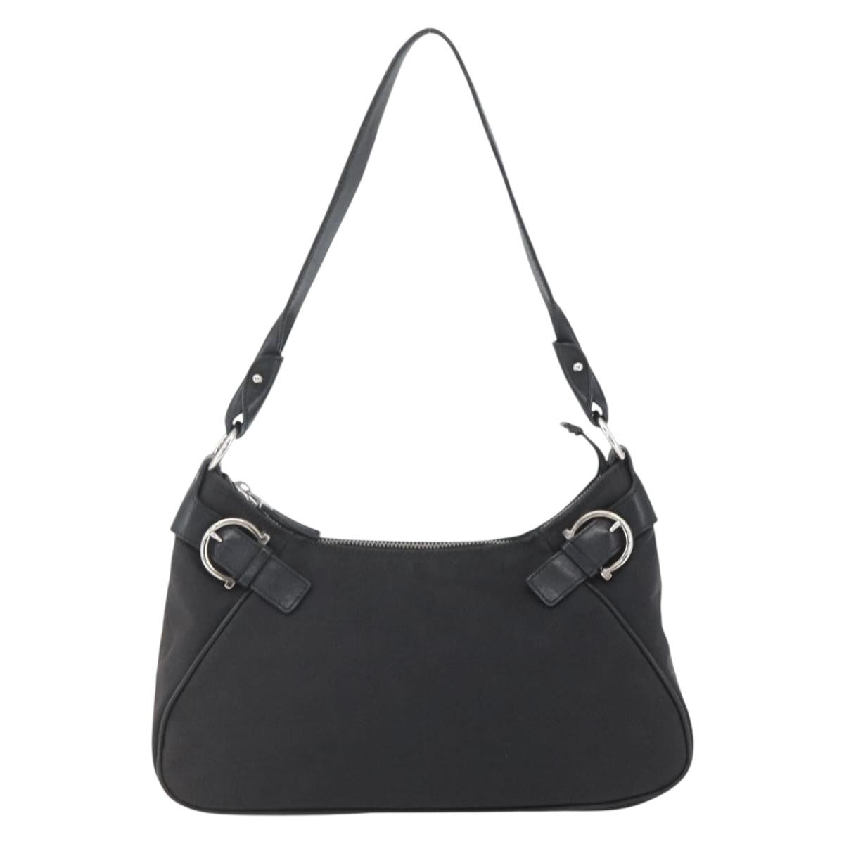 Salvatore Ferragamo Vintage Gancini Hobo Leather Black Canvas Shoulder Bag Bag (Pre-Owned)