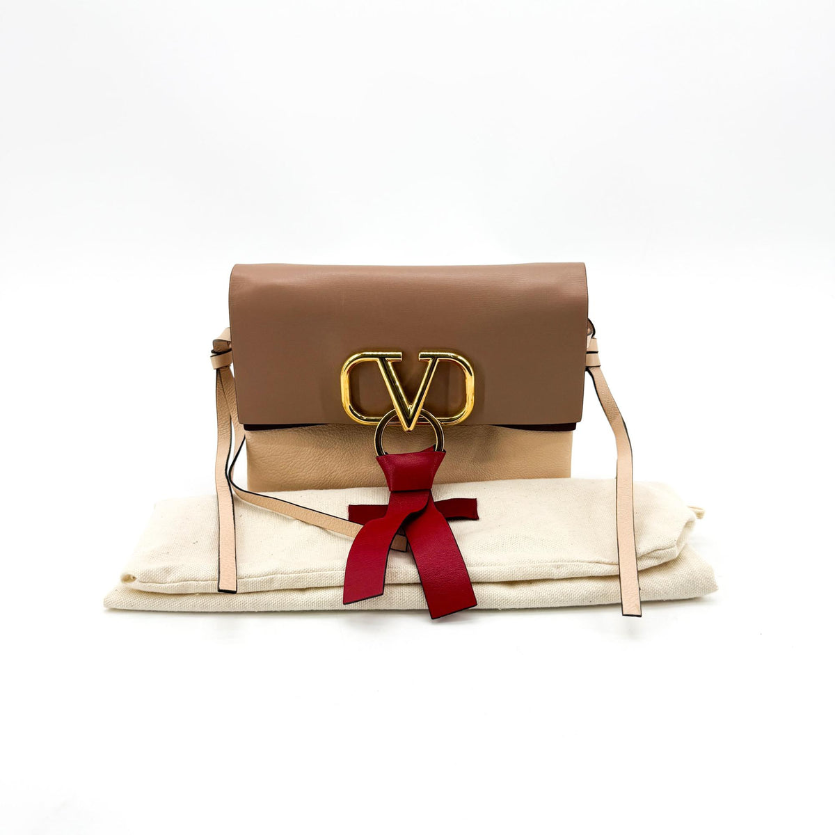 Valentino Garavani Vring Leather Brown Leather Crossbody Bag Bag (Pre-Owned)