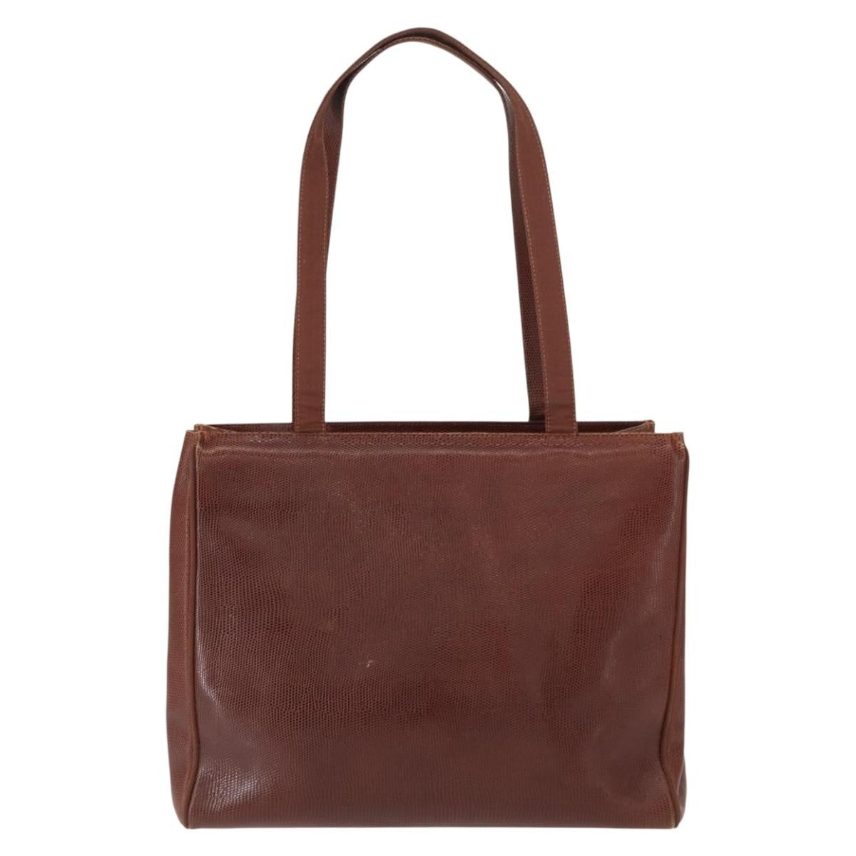 Salvatore Ferragamo Vintage Vara Bow Tote Lizard Embossed Leather Brown Leather Tote Bag Bag (Pre-Owned)