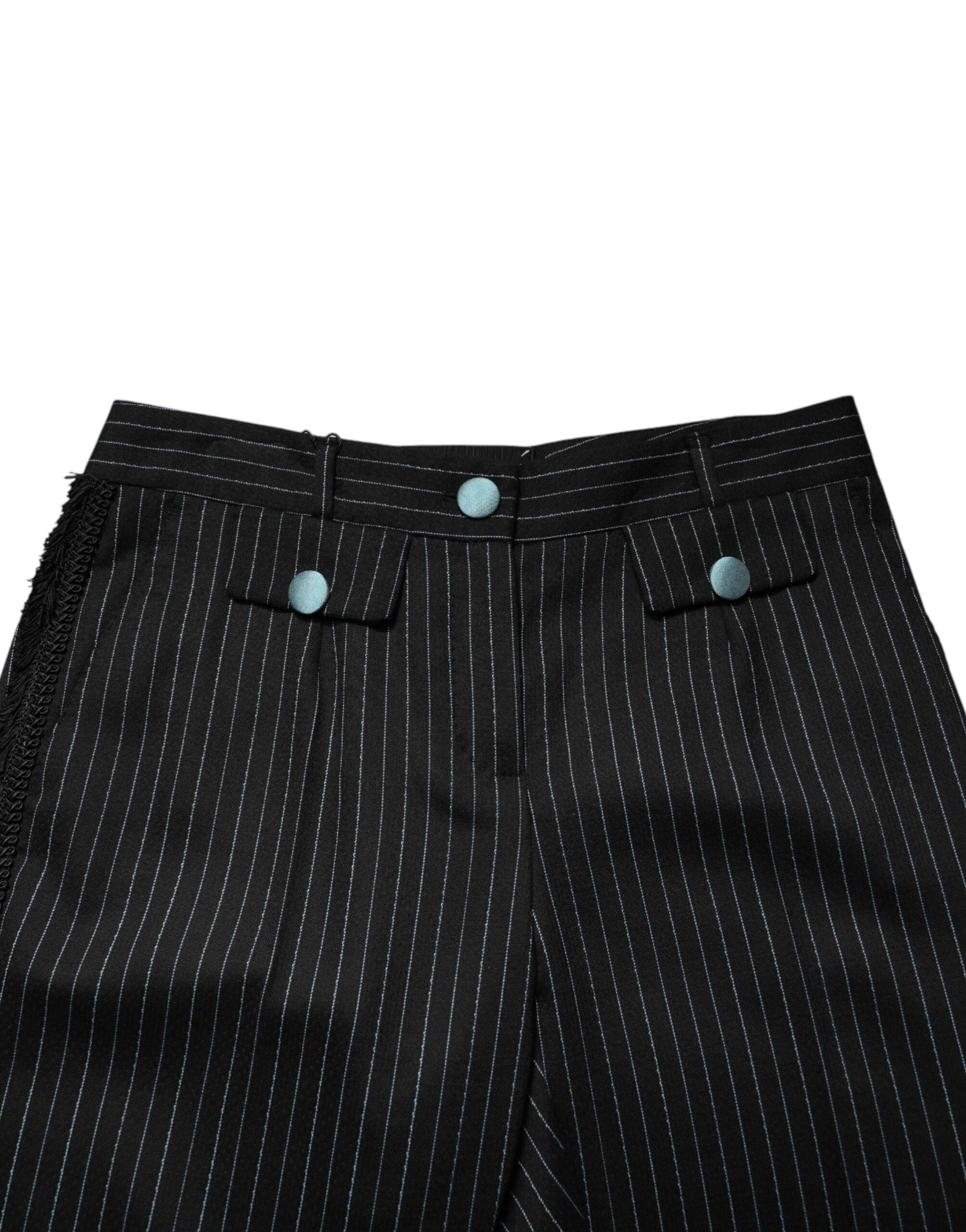 Dolce & Gabbana Black Wool Stripes Cropped Trouser Women's Pants