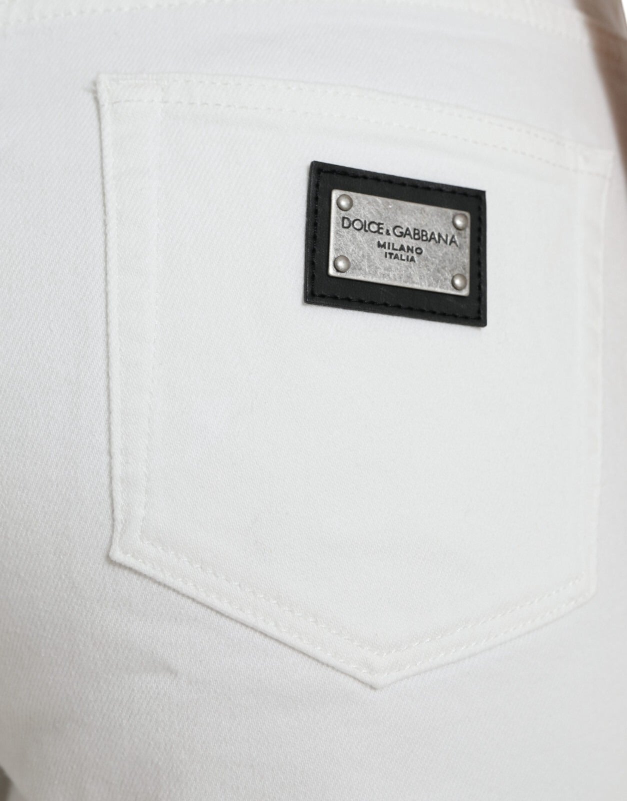 Dolce & Gabbana Wide Leg White Cotton Cropped Denim Women's Jeans