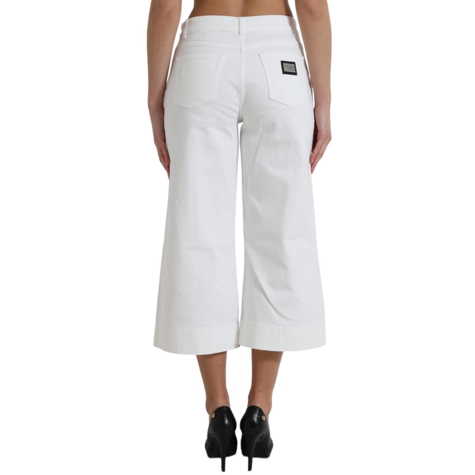 Dolce & Gabbana Wide Leg White Cotton Cropped Denim Women's Jeans