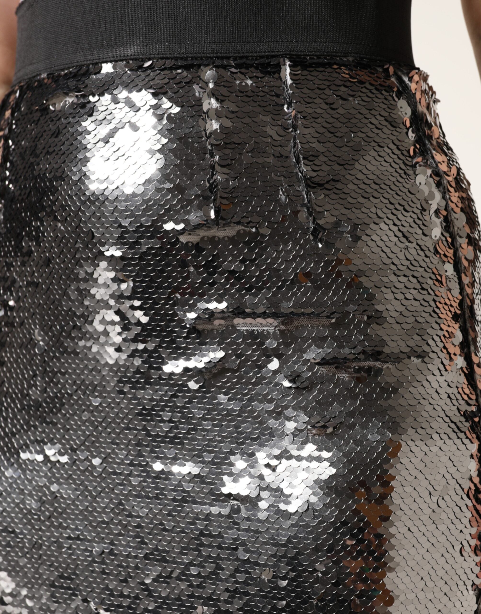 Dolce & Gabbana Metallic Gray Sequin High Waist Mermaid Women's Skirt