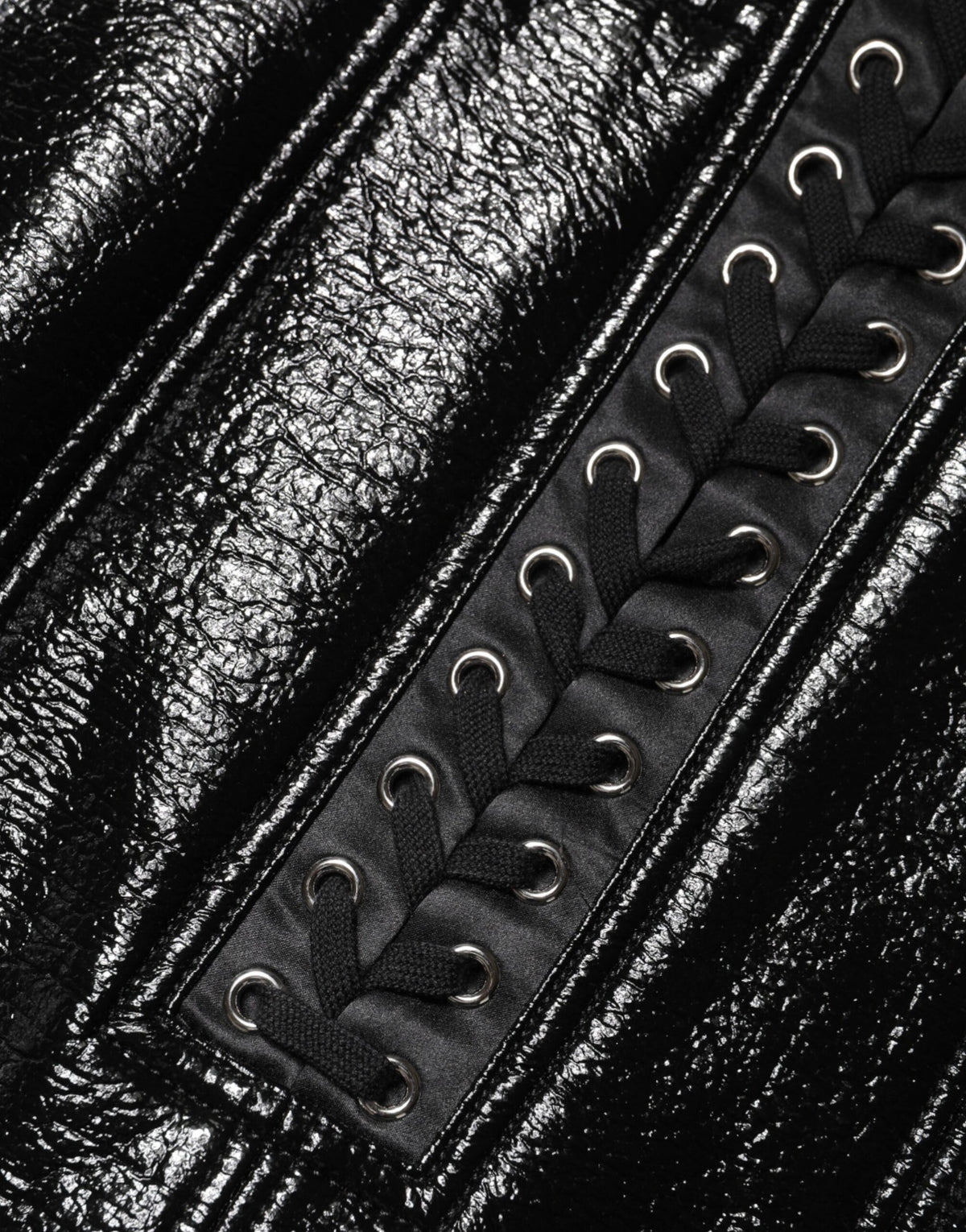 Dolce & Gabbana Black Nylon Eyelet Detail Coated Mini Women's Skirt