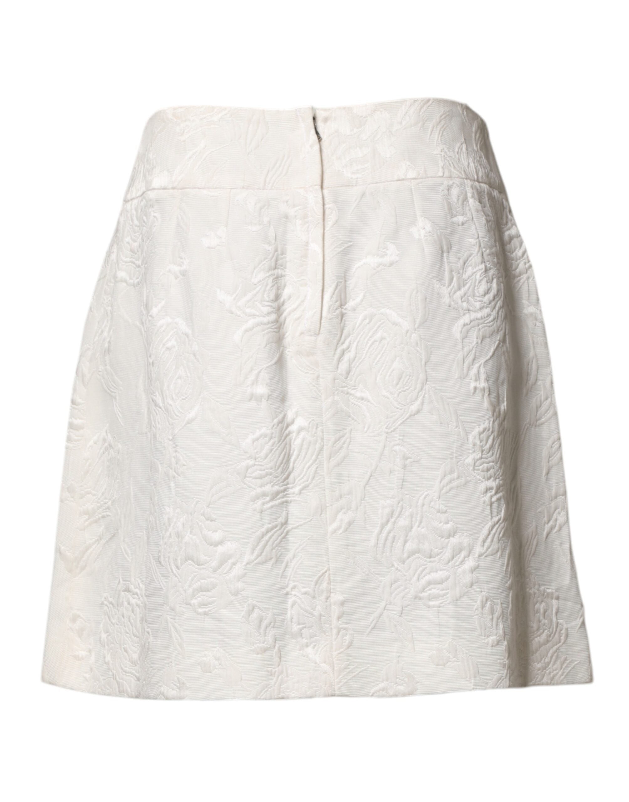 Dolce & Gabbana White Floral Brocade High Waist Mini Women's Skirt