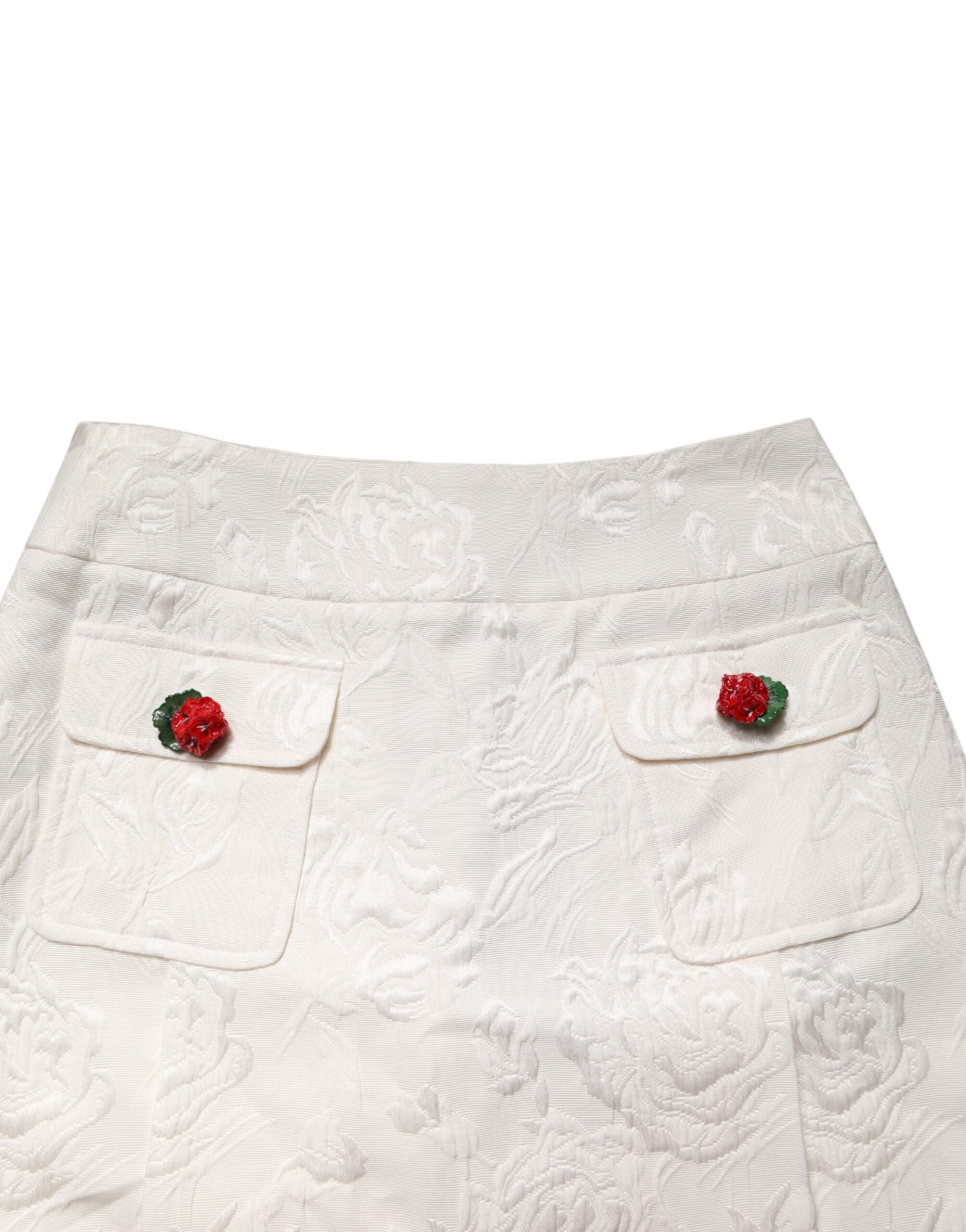 Dolce & Gabbana White Floral Brocade High Waist Mini Women's Skirt