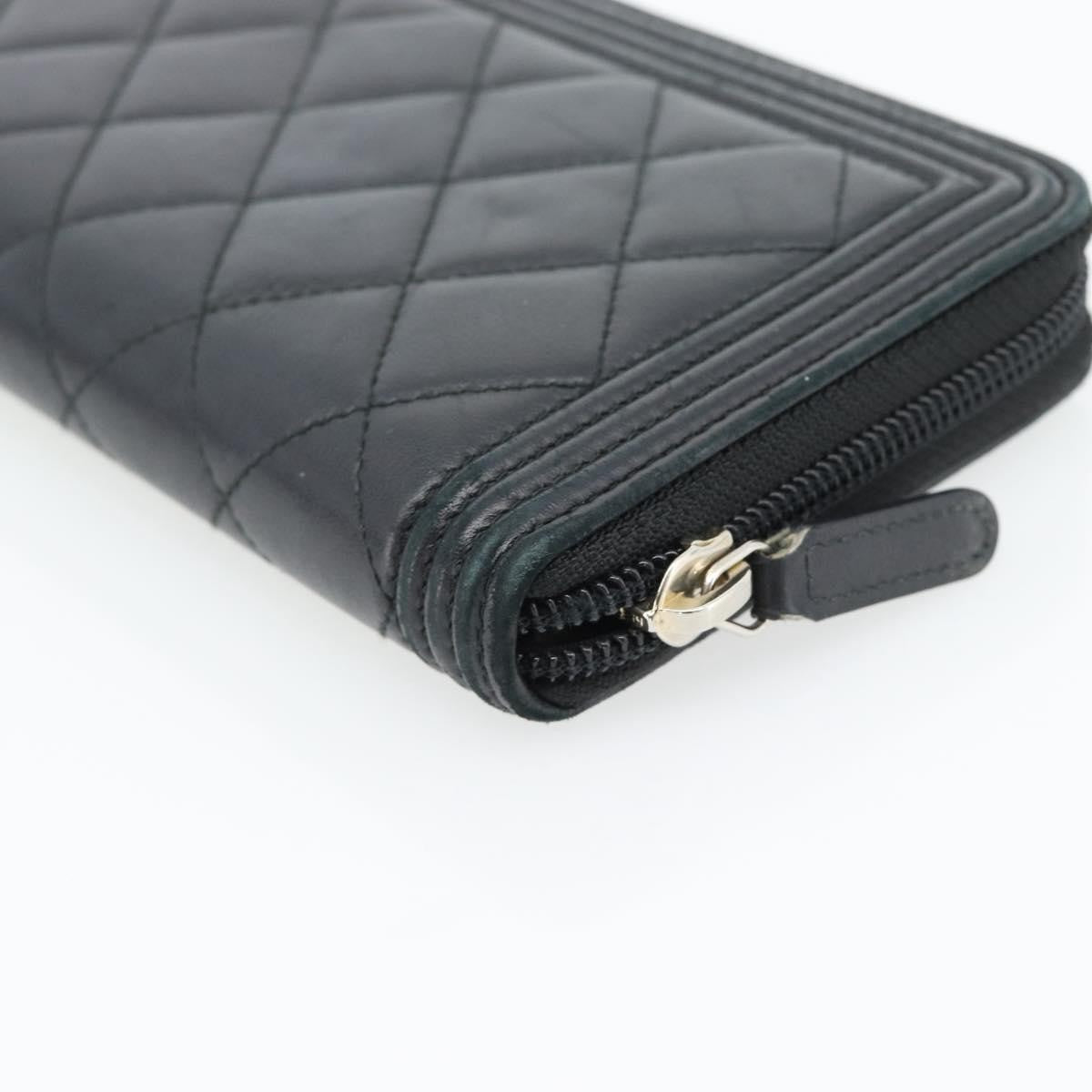 Chanel Boy Zip Around Organizer Quilted Lambskin Black Leather Wallets Accessory (Pre-Owned)