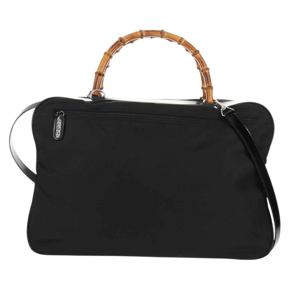 Gucci Vintage Bamboo Handle Nylon Black Nylon Handbag (Pre-Owned)