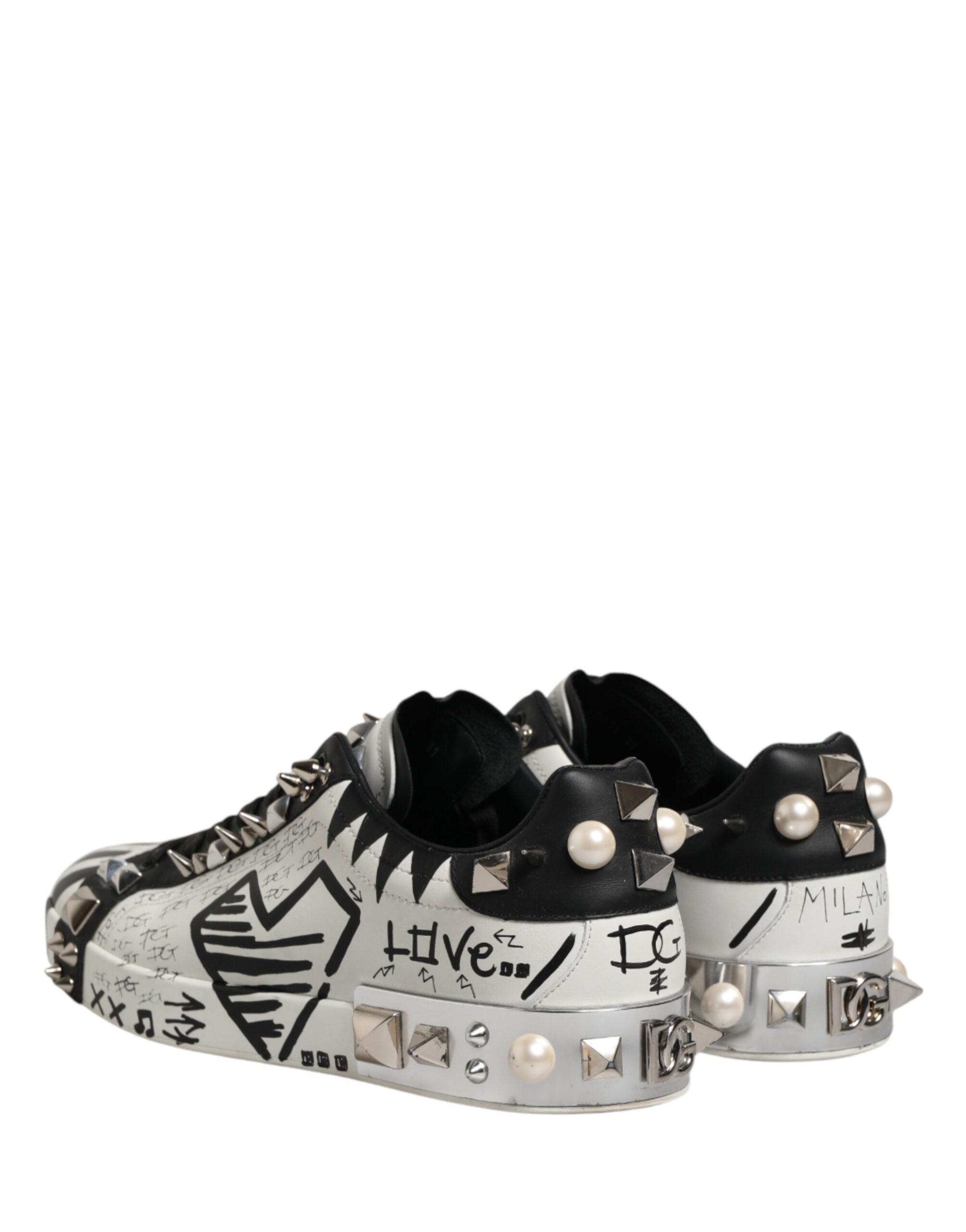 Dolce & Gabbana Black White Studded Low Top Sneakers Men's Shoes (Pre-Owned)