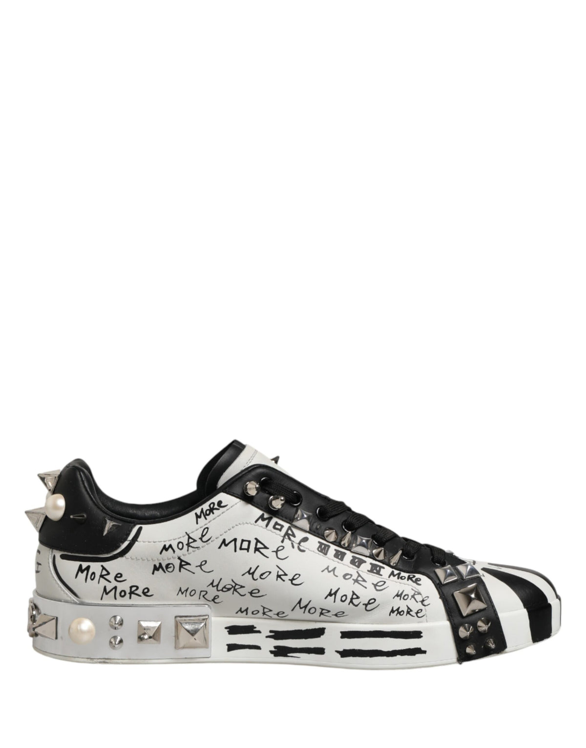 Dolce & Gabbana Black White Studded Low Top Sneakers Men's Shoes (Pre-Owned)