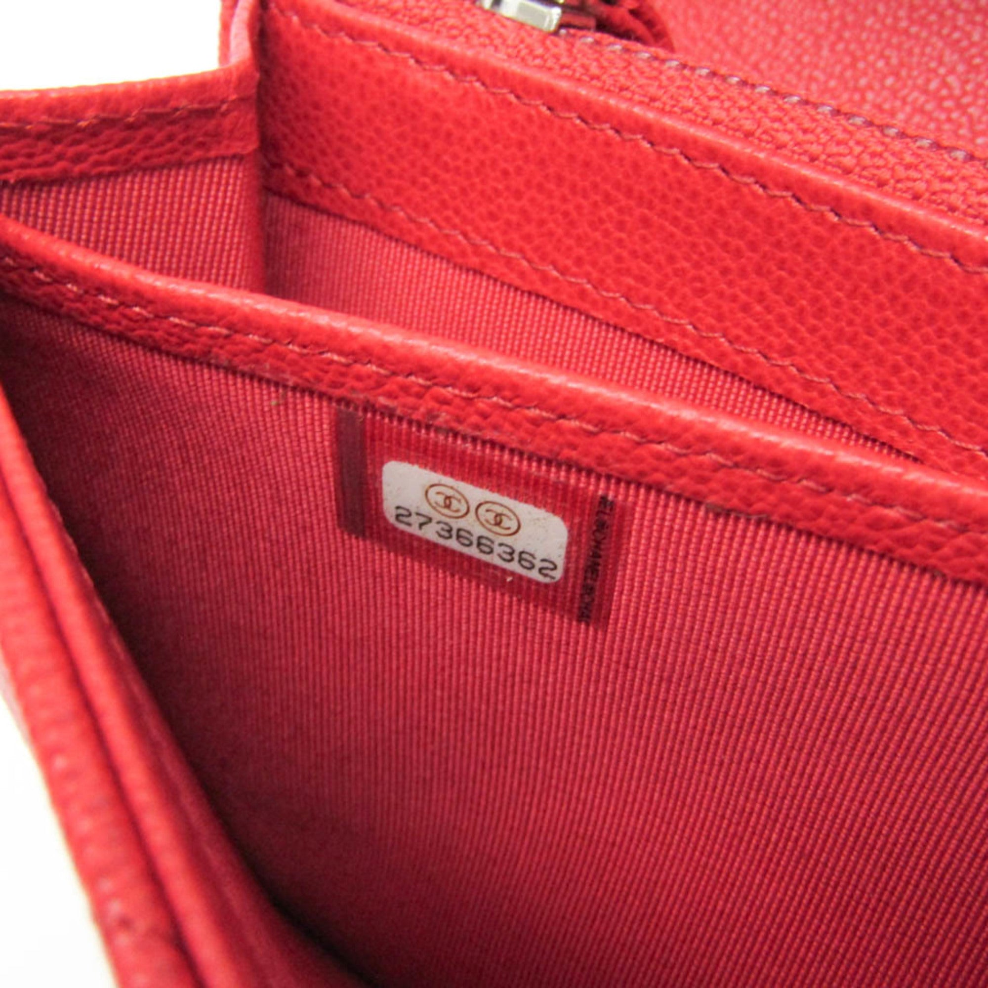Chanel Cc Box Gusset Flap Quilted Calfskin Red Leather Wallets Accessory (Pre-Owned)