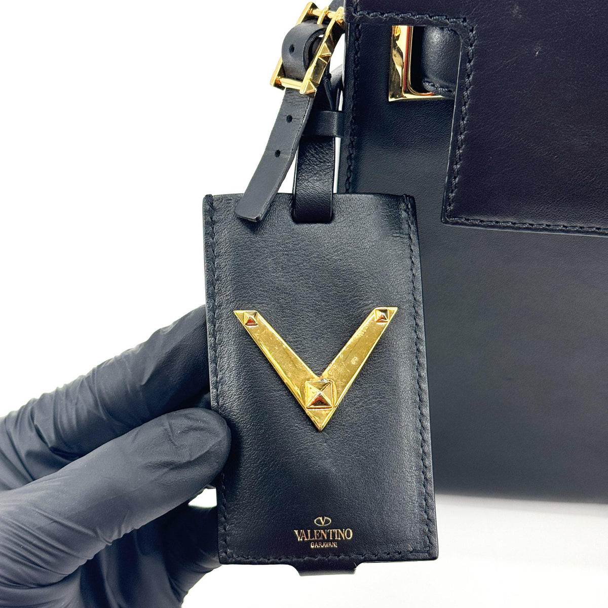 Valentino Garavani My Rockstud Satchel Leather Black Leather Handbag (Pre-Owned)