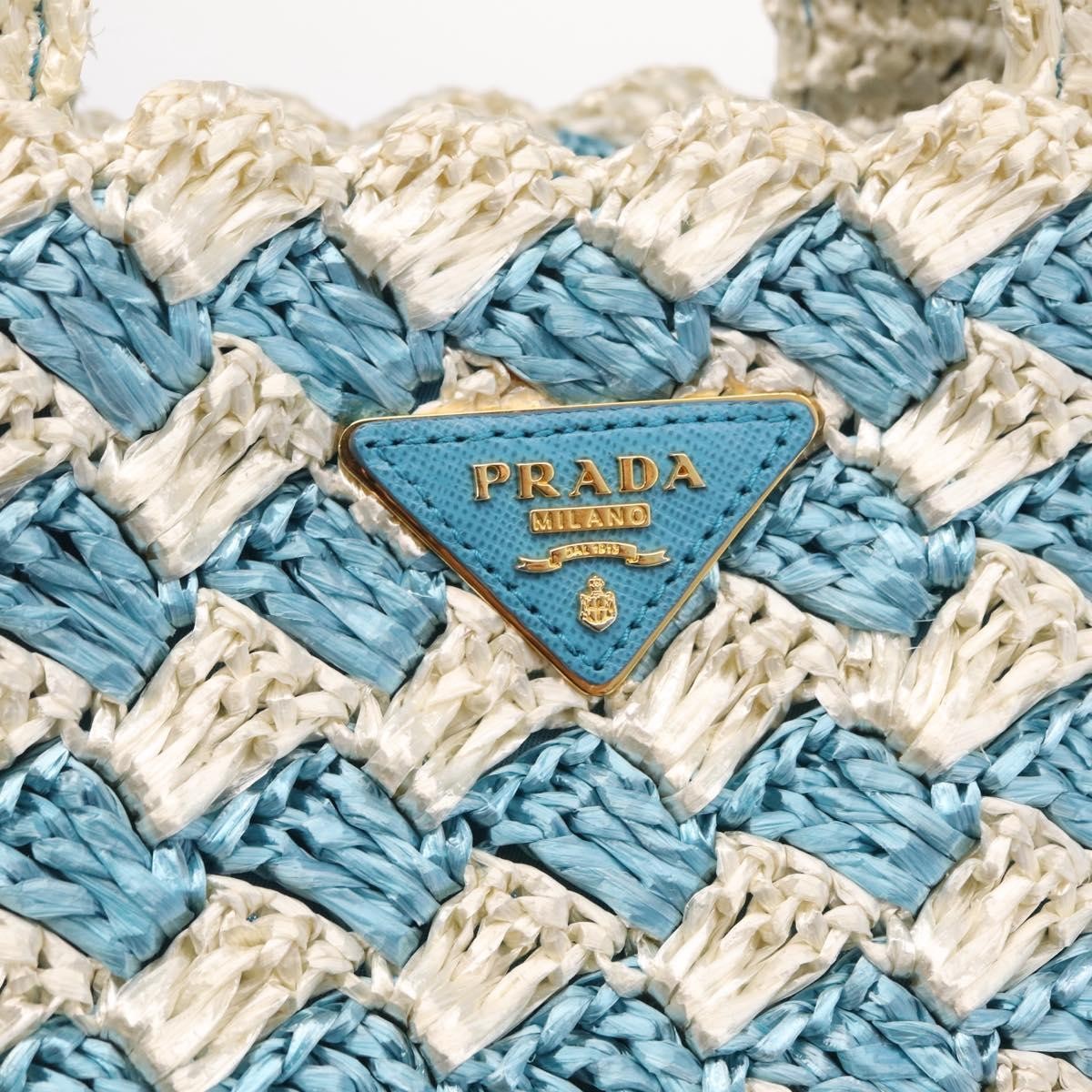 Prada Open Raffia Blue Wood Tote Bag Bag (Pre-Owned)