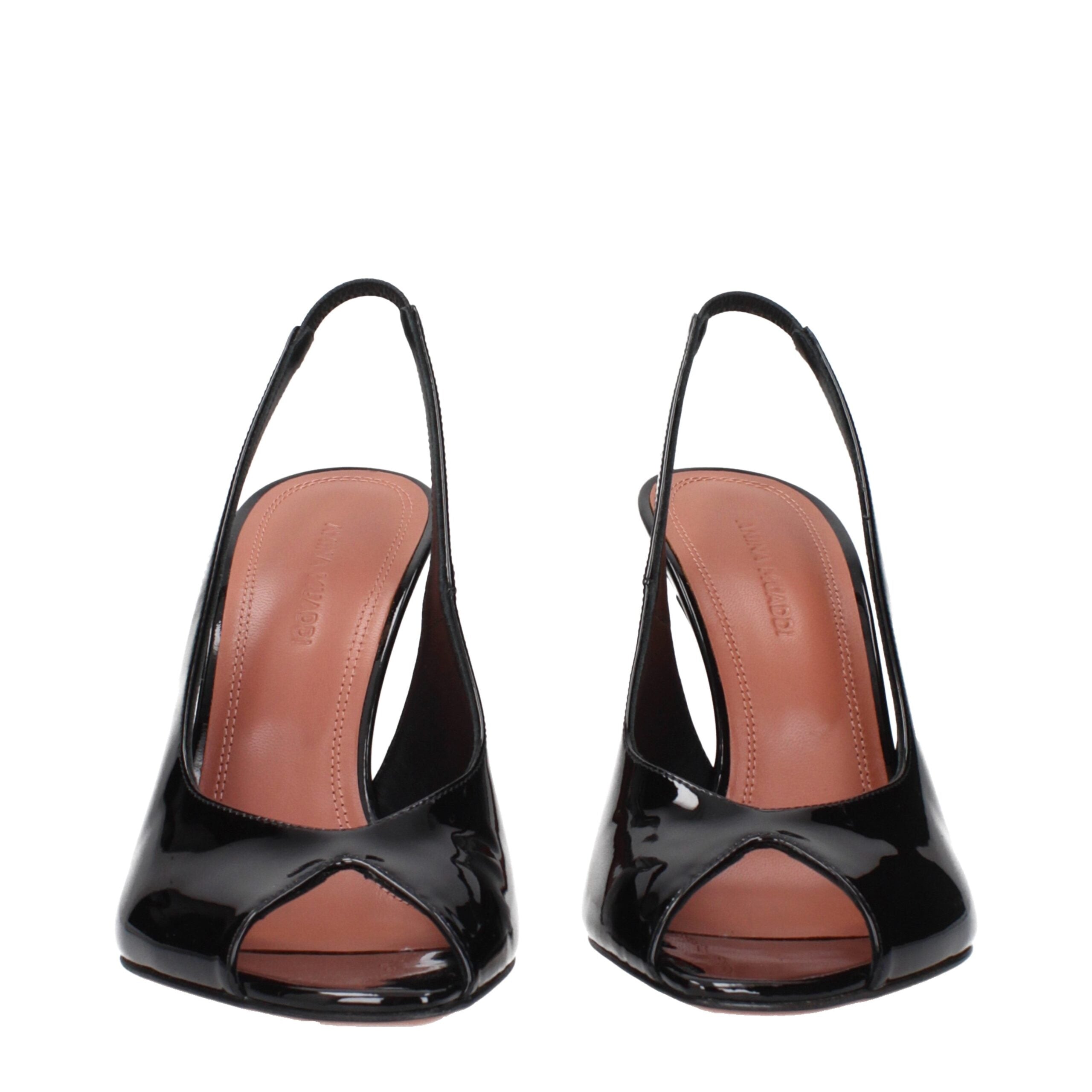 Amina Muaddi Black Leather Stiletto Heel Women's Sandals