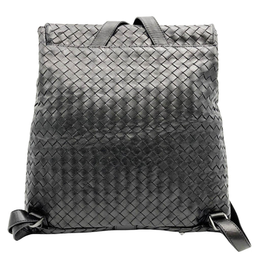 Bottega Veneta Intrecciato Black Leather Backpack Bag (Pre-Owned)