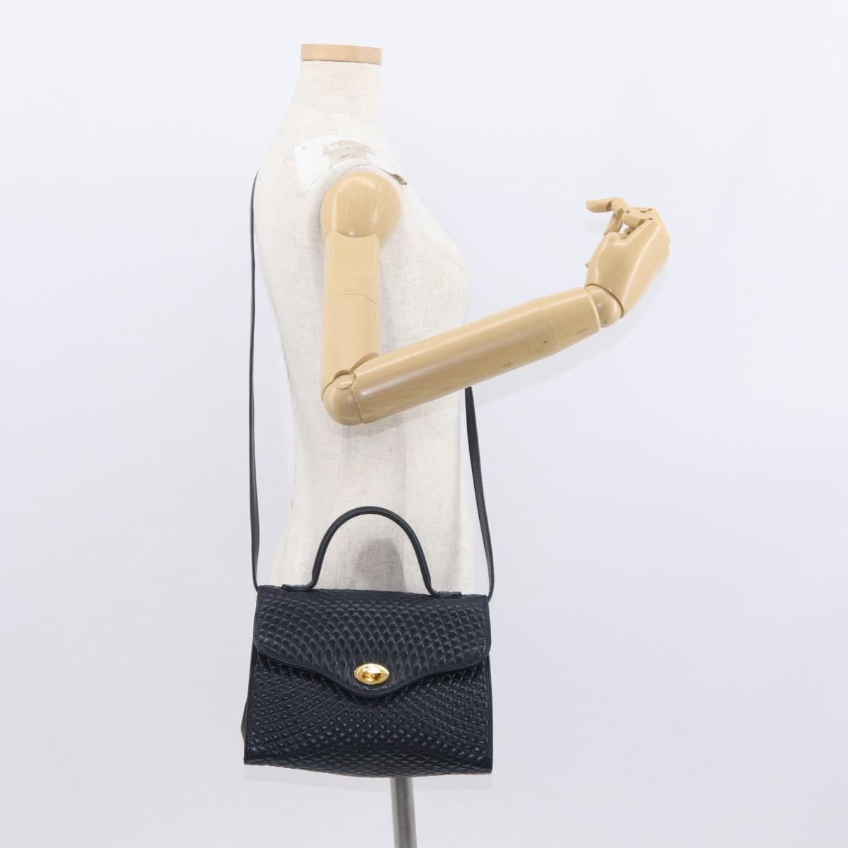 Bally Vintage Quilted Leather Navy Leather Handbag (Pre-Owned)