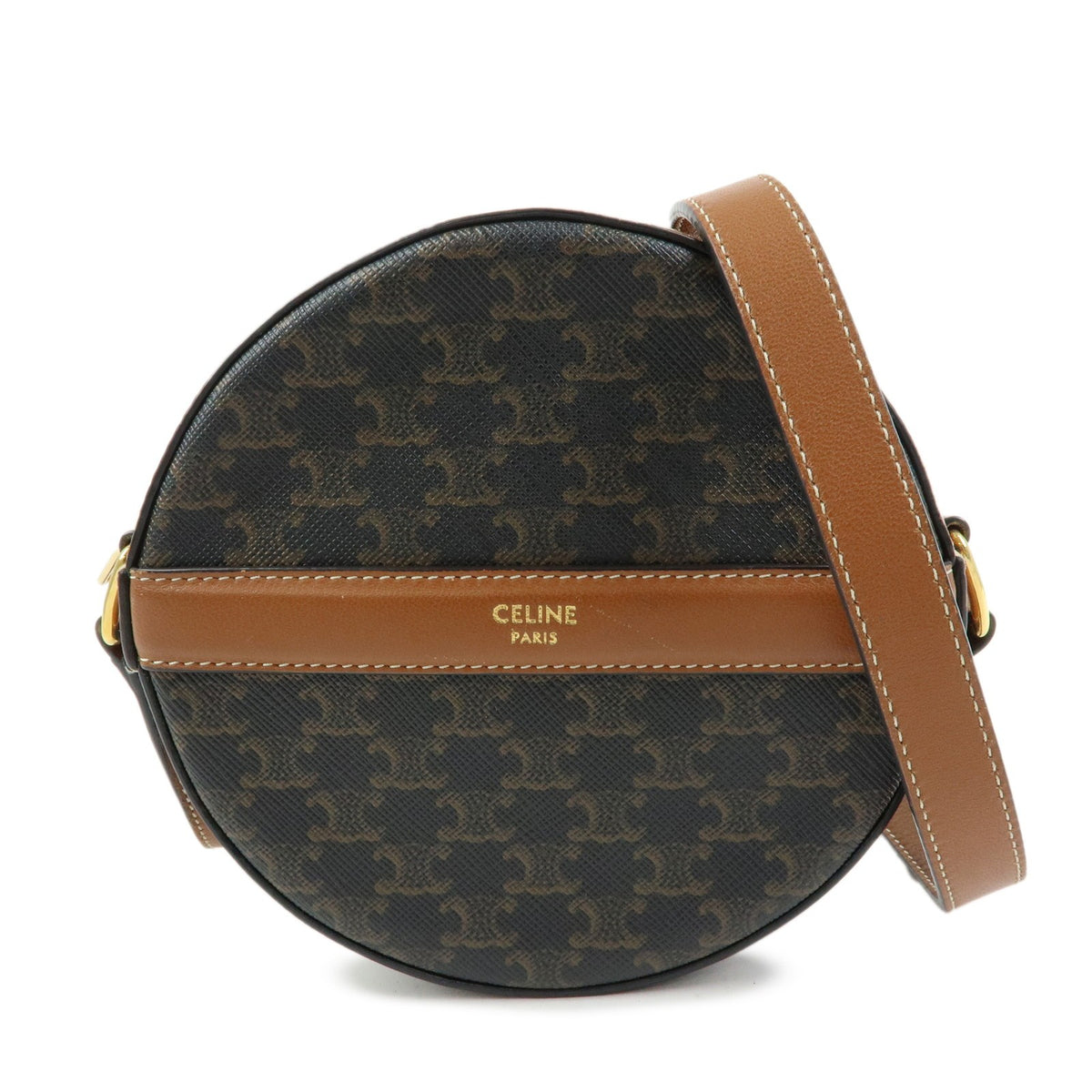 Celine Round Purse On Strap Triomphe Coated Canvas Brown Canvas Crossbody Bag Bag (Pre-Owned)