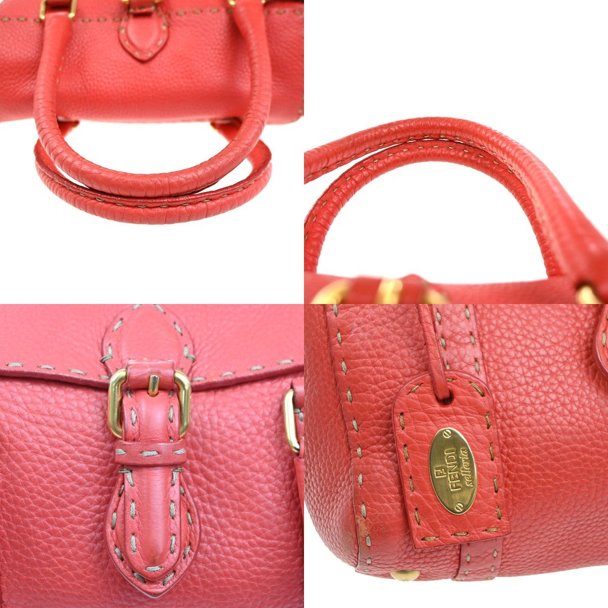Fendi Selleria Linda Satchel Pebbled Leather Red Leather Handbag (Pre-Owned)