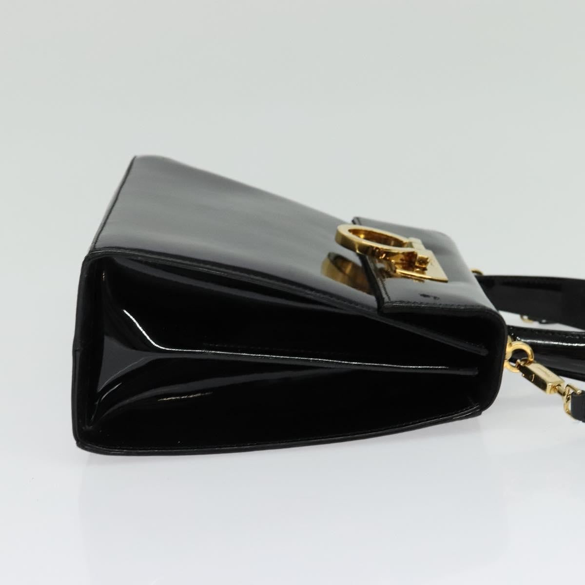 Salvatore Ferragamo Gancini Convertible Top Handle Patent Leather Black Patent_Leather Handbag (Pre-Owned)