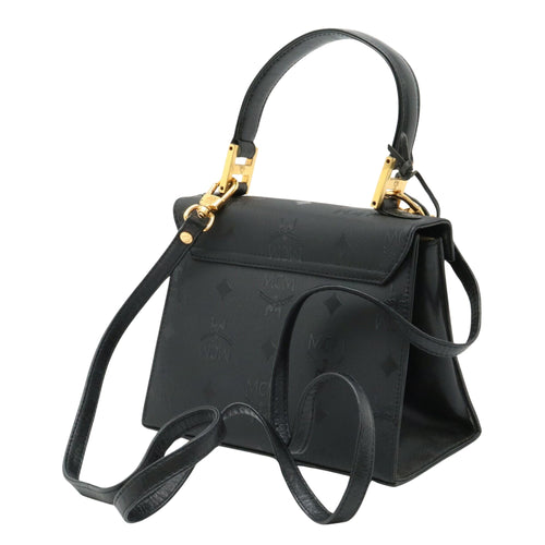 MCM Visetos Black Leather Shoulder Bag (Pre-Owned)