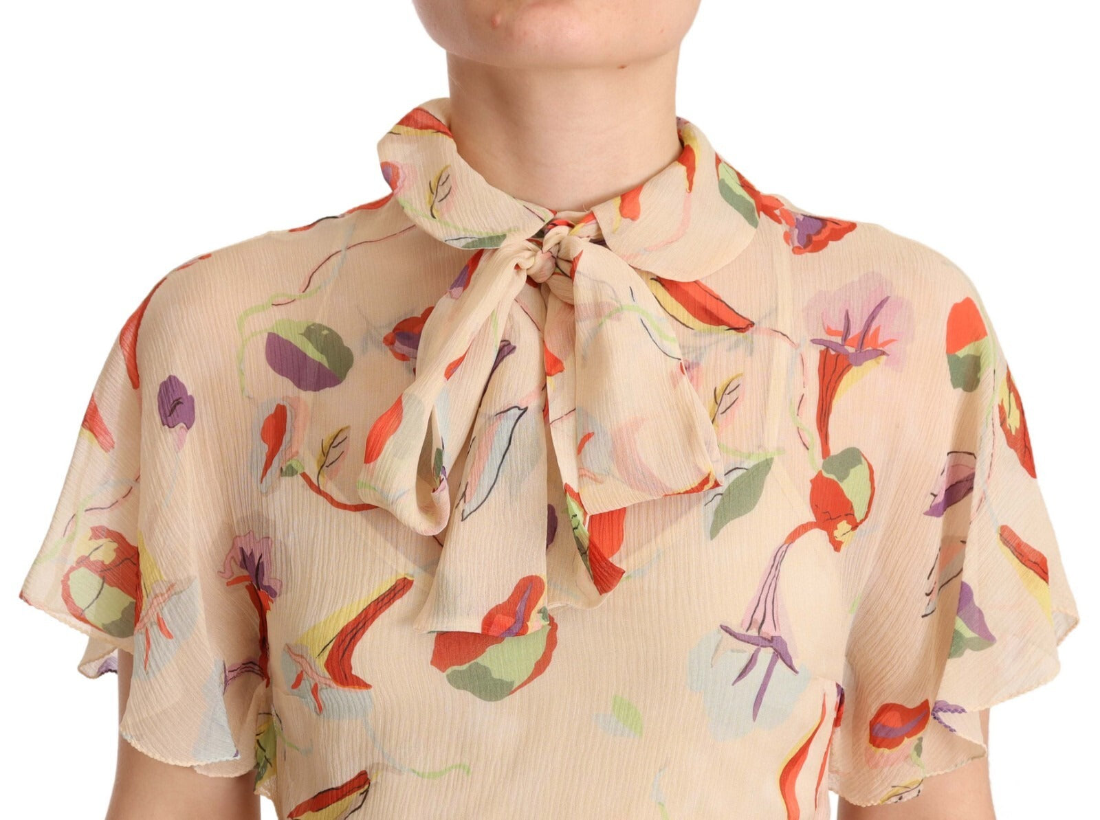 Red Valentino Beige Ascot Collar Short Sleeves Aline Mini Women's Dress (Pre-Owned)