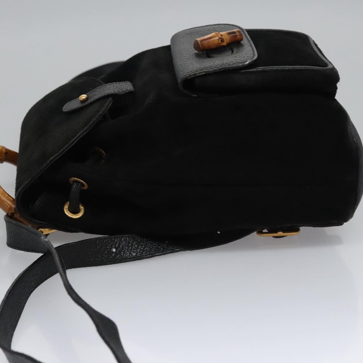 Gucci Gucci Bamboo Daim Black Suede Backpack Bag (Pre-Owned)