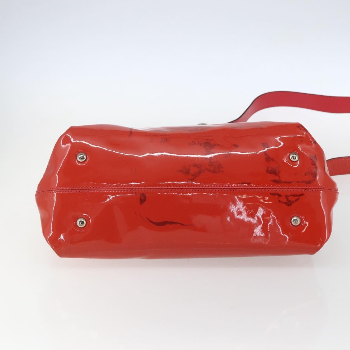 Salvatore Ferragamo Gancini Patent Leather Red Patent_Leather Handbag (Pre-Owned)