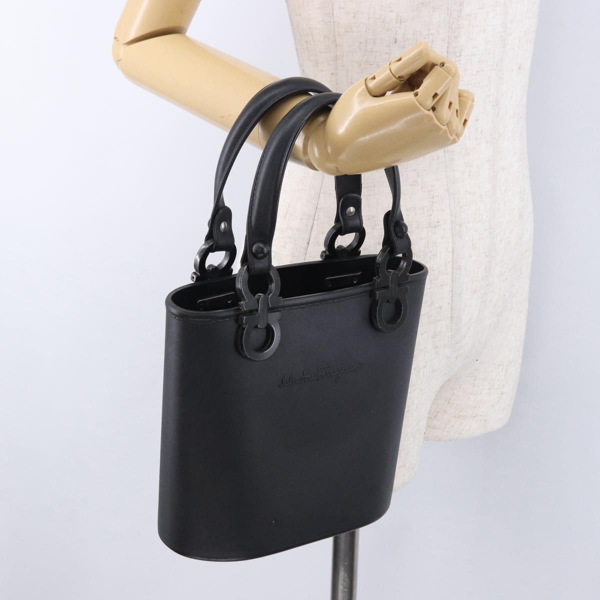 Salvatore Ferragamo Gancini Top Handle Leather Black Rubber Handbag (Pre-Owned)