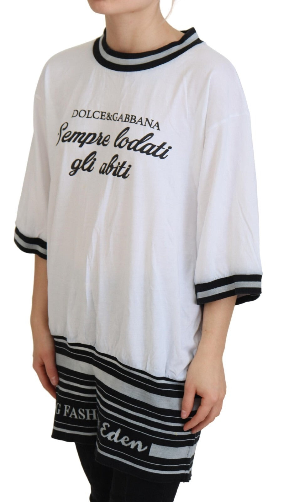 Dolce & Gabbana White Printed Short Sleeves Pullover Women's Top (Pre-Owned)