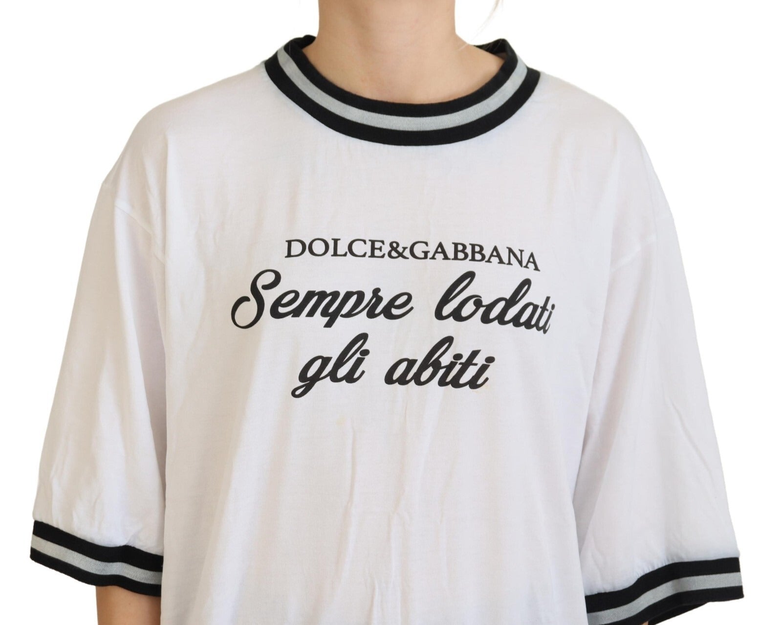 Dolce & Gabbana White Printed Short Sleeves Pullover Women's Top (Pre-Owned)
