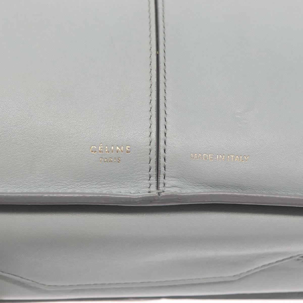 Celine Tri-Fold Clutch On Chain Smooth Leather Gray Leather Clutche & Pouche Bag (Pre-Owned)