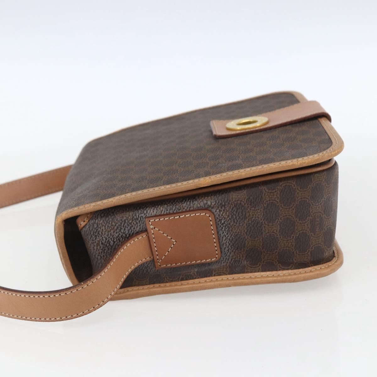 Celine Vintage Macadam Circle Logo Canvas And Leather Brown Canvas Shoulder Bag Bag (Pre-Owned)