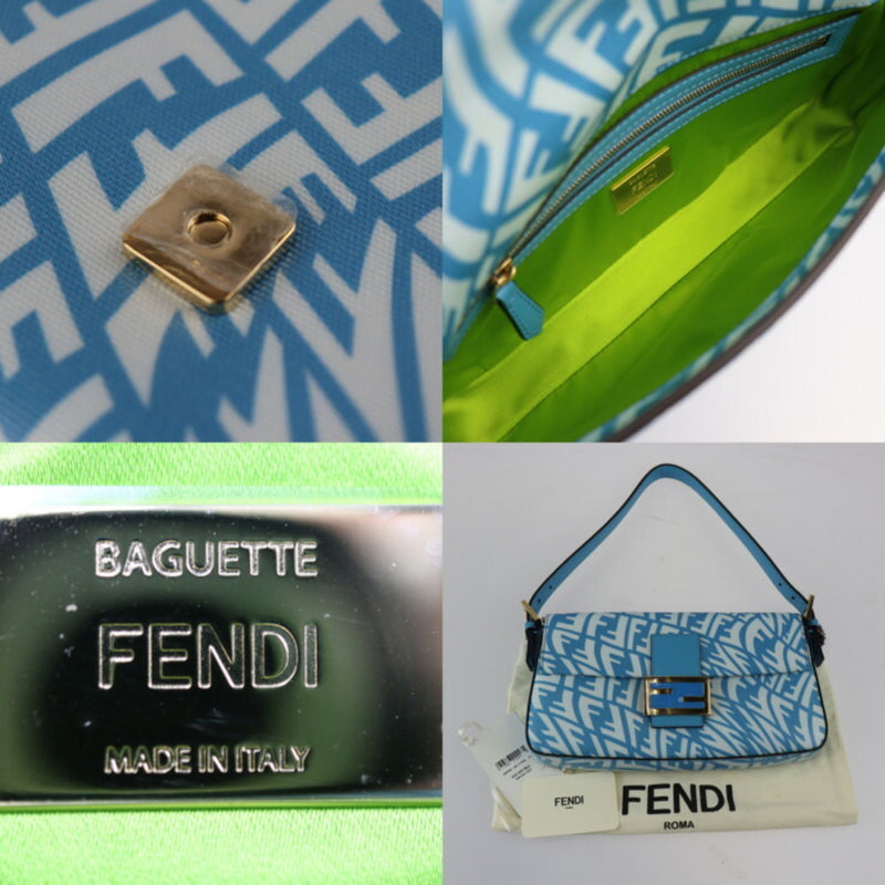 Fendi Mamma Baguette Blue Canvas Shoulder Bag (Pre-Owned)