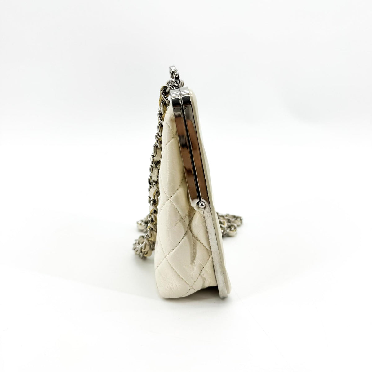 Chanel Cc Frame Clutch With Chain Quilted Lambskin And Plexiglass Beige Leather Clutche & Pouche Bag (Pre-Owned)