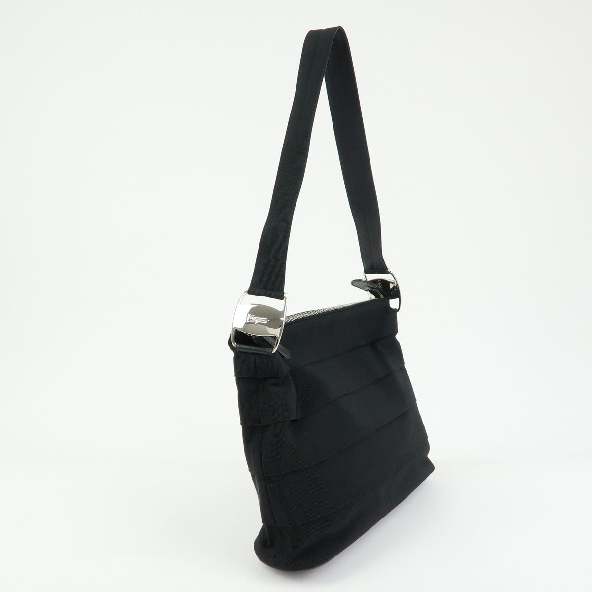 Salvatore Ferragamo Vara Leather Black Canvas Tote Bag Bag (Pre-Owned)
