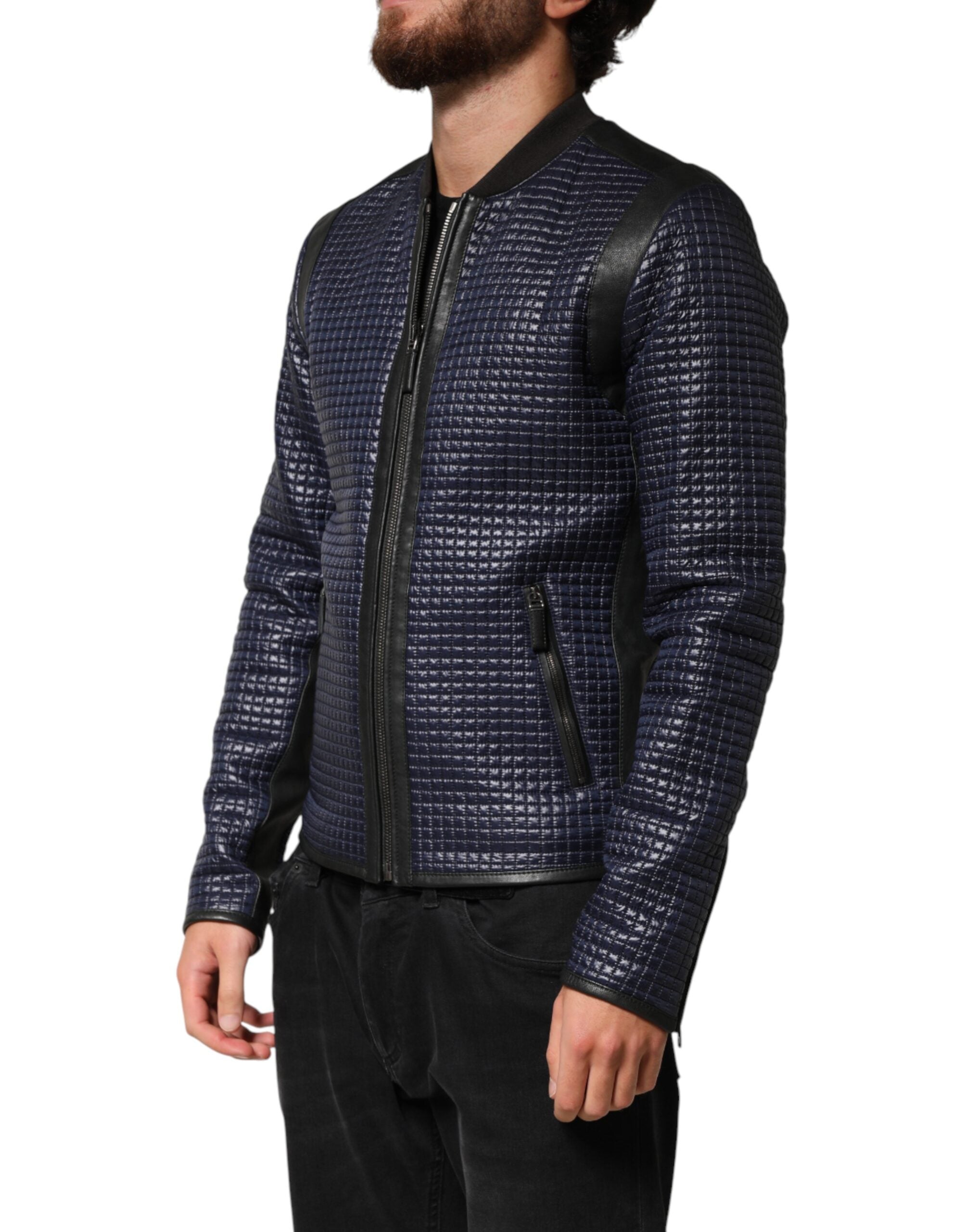 Dolce & Gabbana Blue Nylon Full Zip Bomber Men Men's Jacket