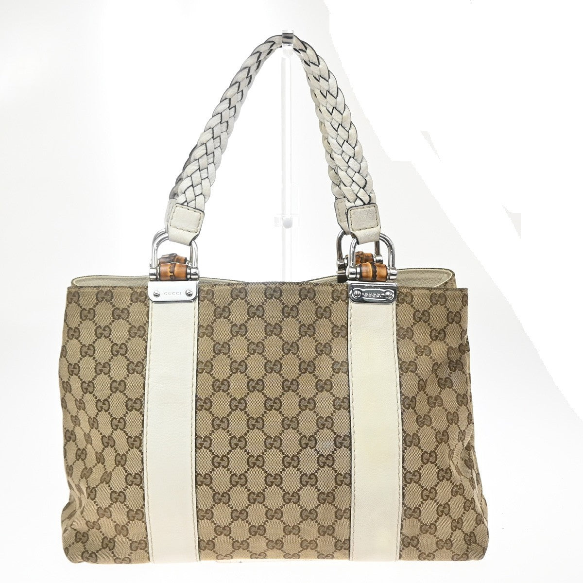 Gucci Bamboo Bar Gg Canvas Beige Canvas Tote Bag Bag (Pre-Owned)